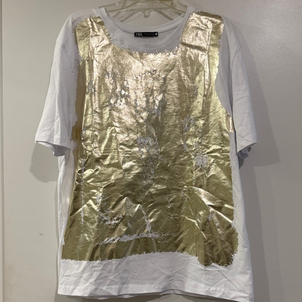 Zara Metallic Gold and White Tee